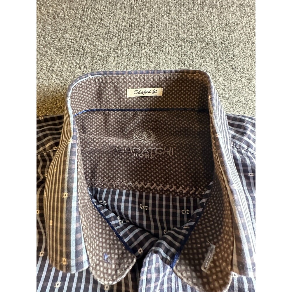 Bugatchi Shaped Fit Blue Cotton Dress Shirt Long Sleeve Check Trim Men's L? - Picture 4 of 6